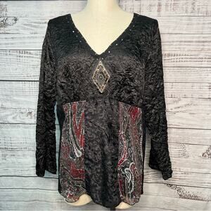 Vintage Faded Glory Plus 18/20 Whimsigoth Goth Blouse Black Red Crinkle Fabric